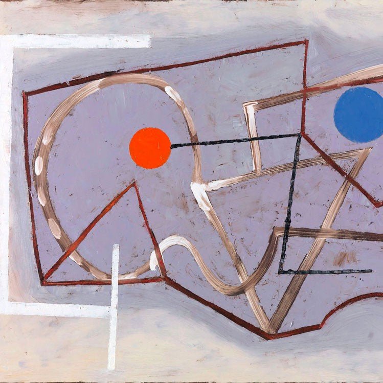 Linear Counterpoint (Red & Blue Disc) - Jeremy Annear - Abstract Painting - Ideelart