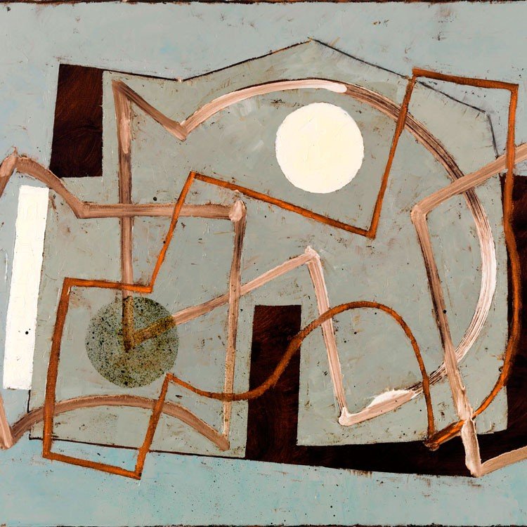 Linear Counterpoint (White Disc) - Jeremy Annear - Abstract Painting - Ideelart