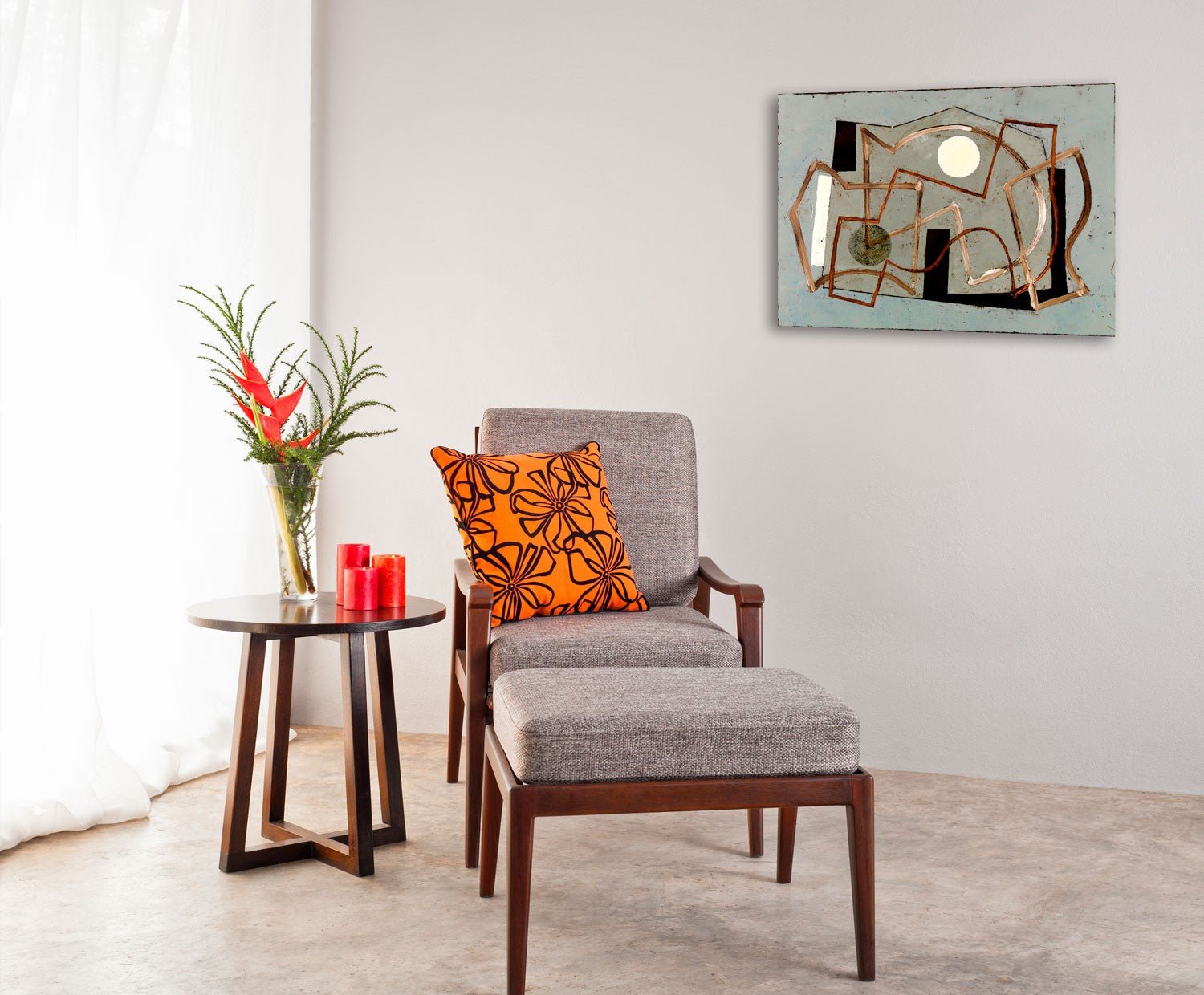 Linear Counterpoint (White Disc) - Jeremy Annear - Abstract Painting - Ideelart