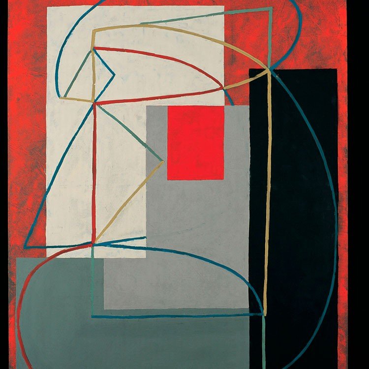 Breaking Contour (Red Square) - Jeremy Annear - Abstract Painting - Ideelart