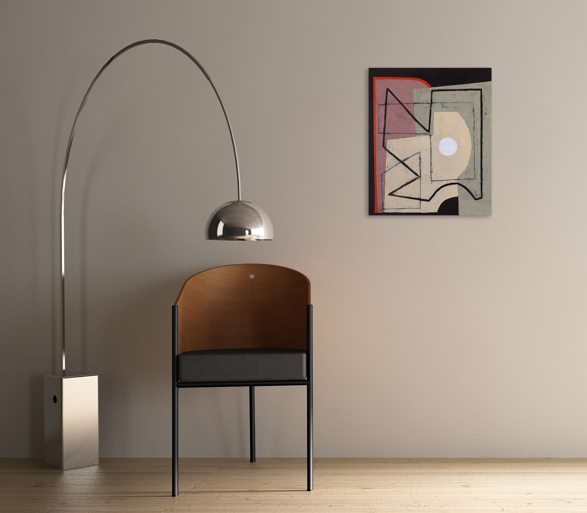 Red Borderline with white sphere II - Jeremy Annear - Abstract Painting - Ideelart