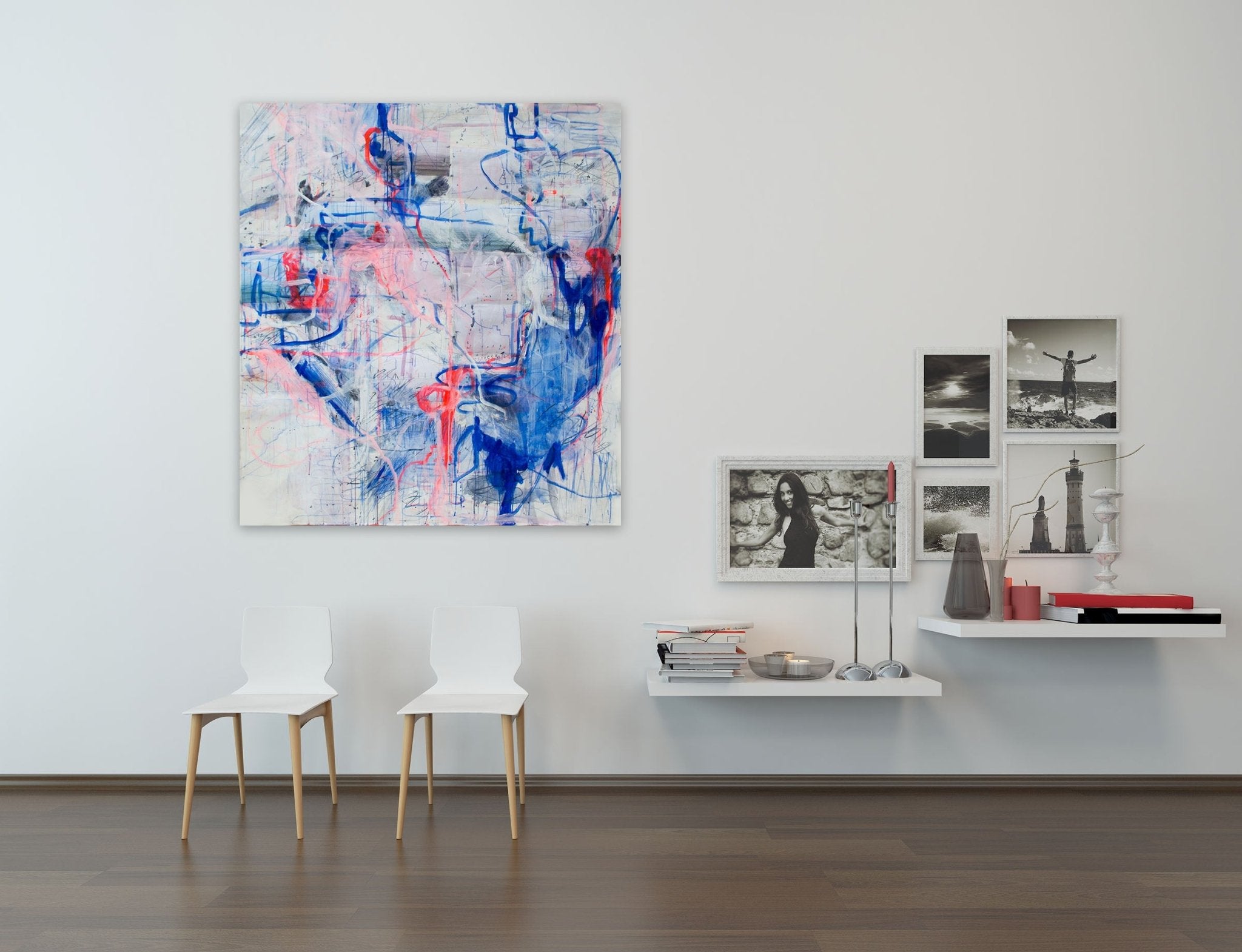 Hindu Divinities in a White Bed - Macha Poynder - Abstract Painting - Ideelart