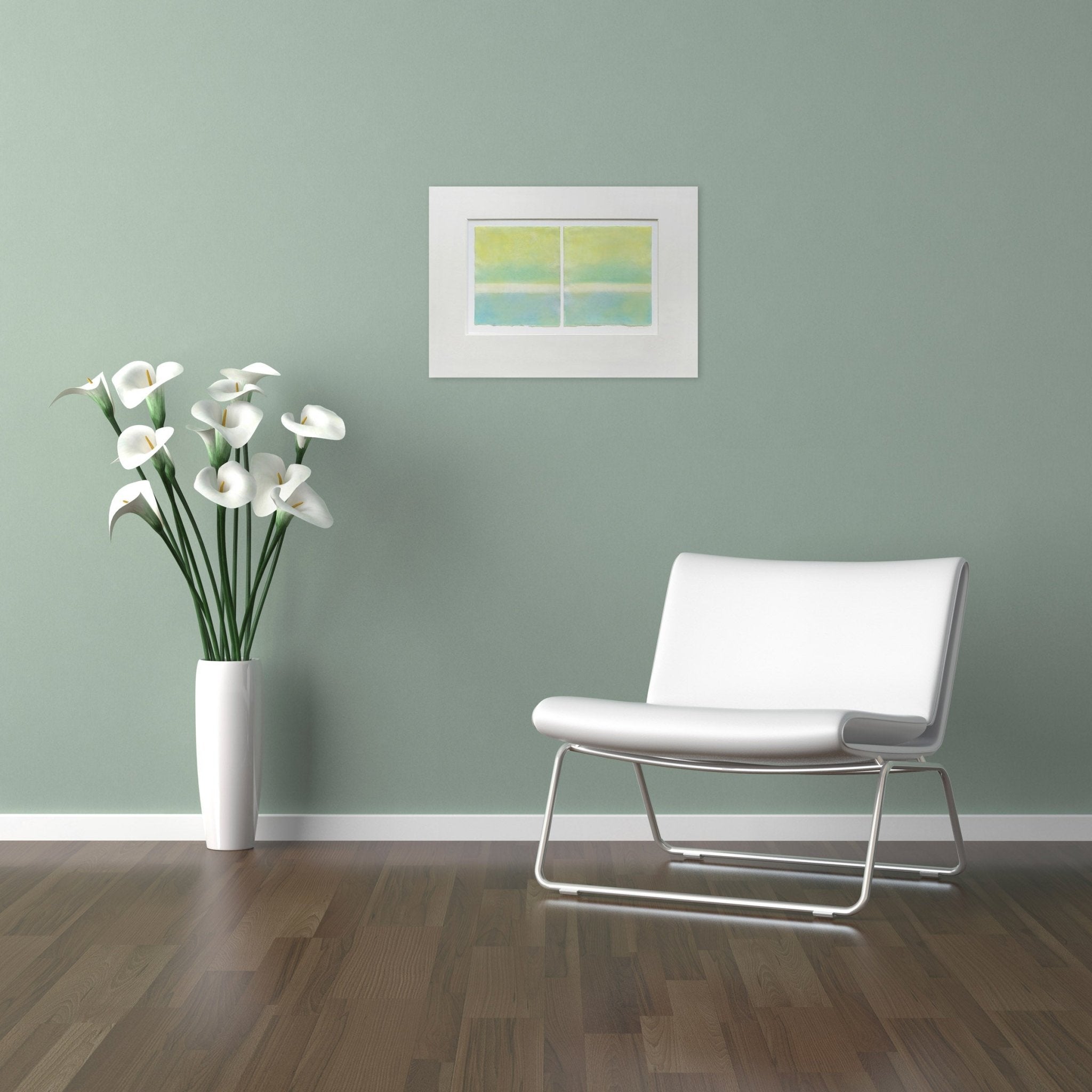 Chartreuse Over Cerelean - Janise Yntema - Abstract Painting - Ideelart