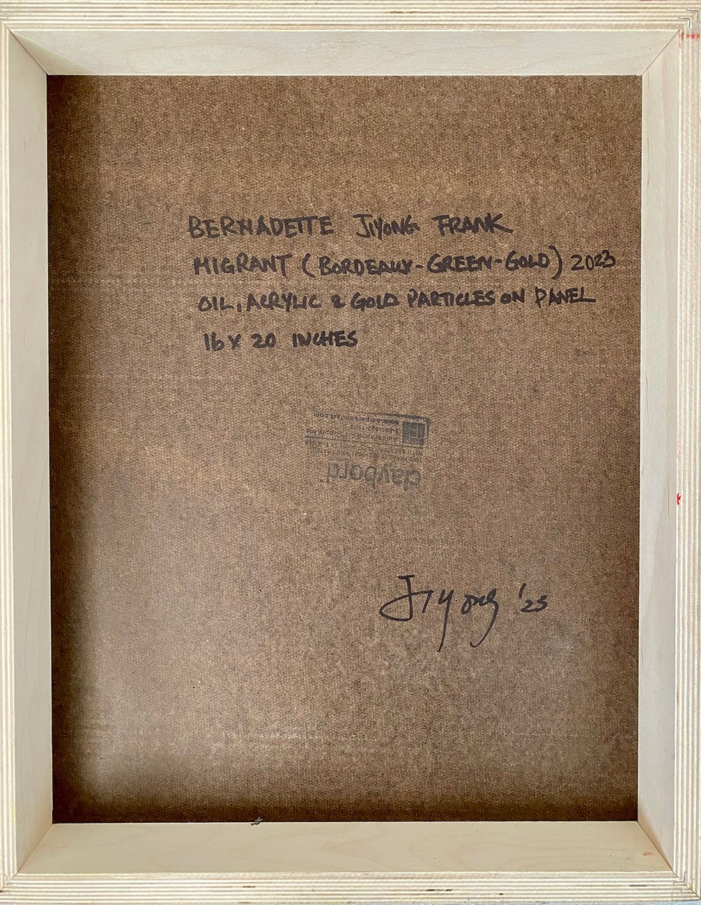 Migrant (Bordeaux - Green - Gold) - Bernadette Jiyong Frank - Abstract Painting - Ideelart