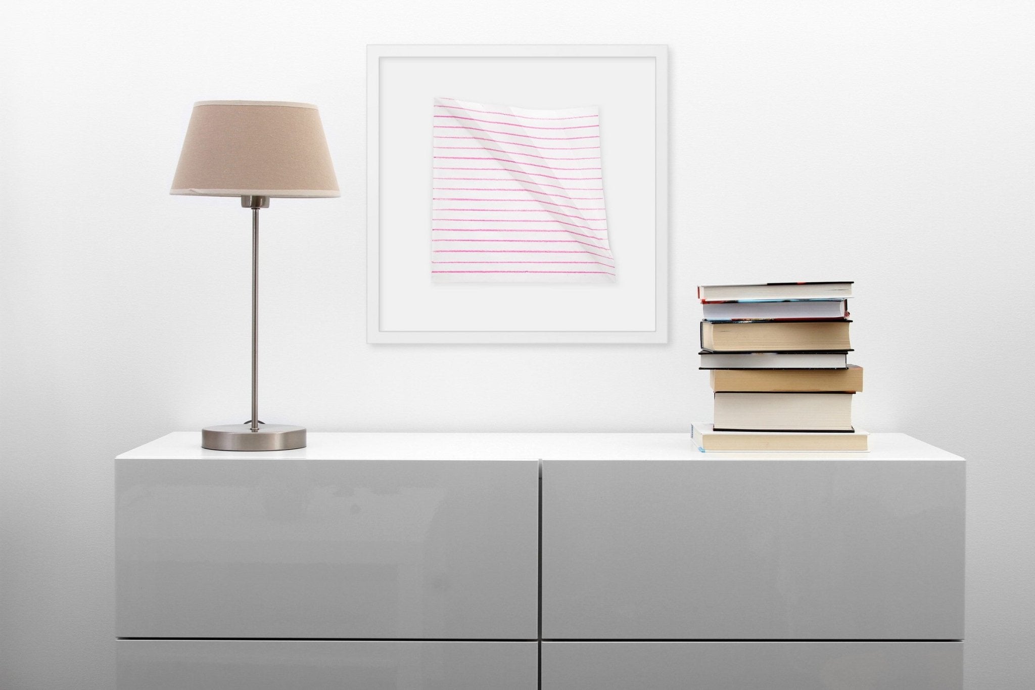 The Effects of a fold on a pink line - Debra Ramsay - Abstract Drawing - Ideelart