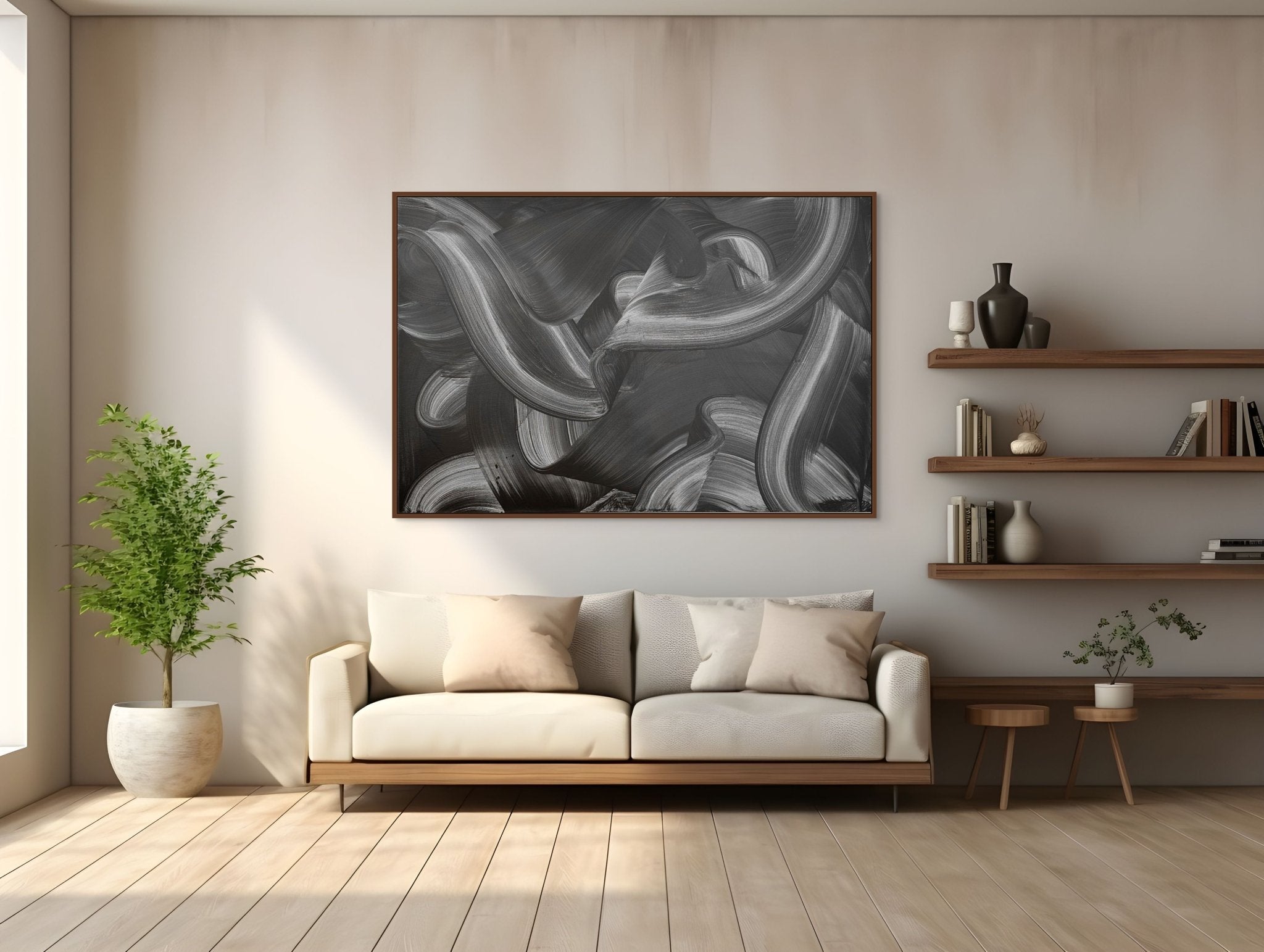 Monochrome flowing rhythm - Nikolaos Schizas - Abstract Painting - Ideelart