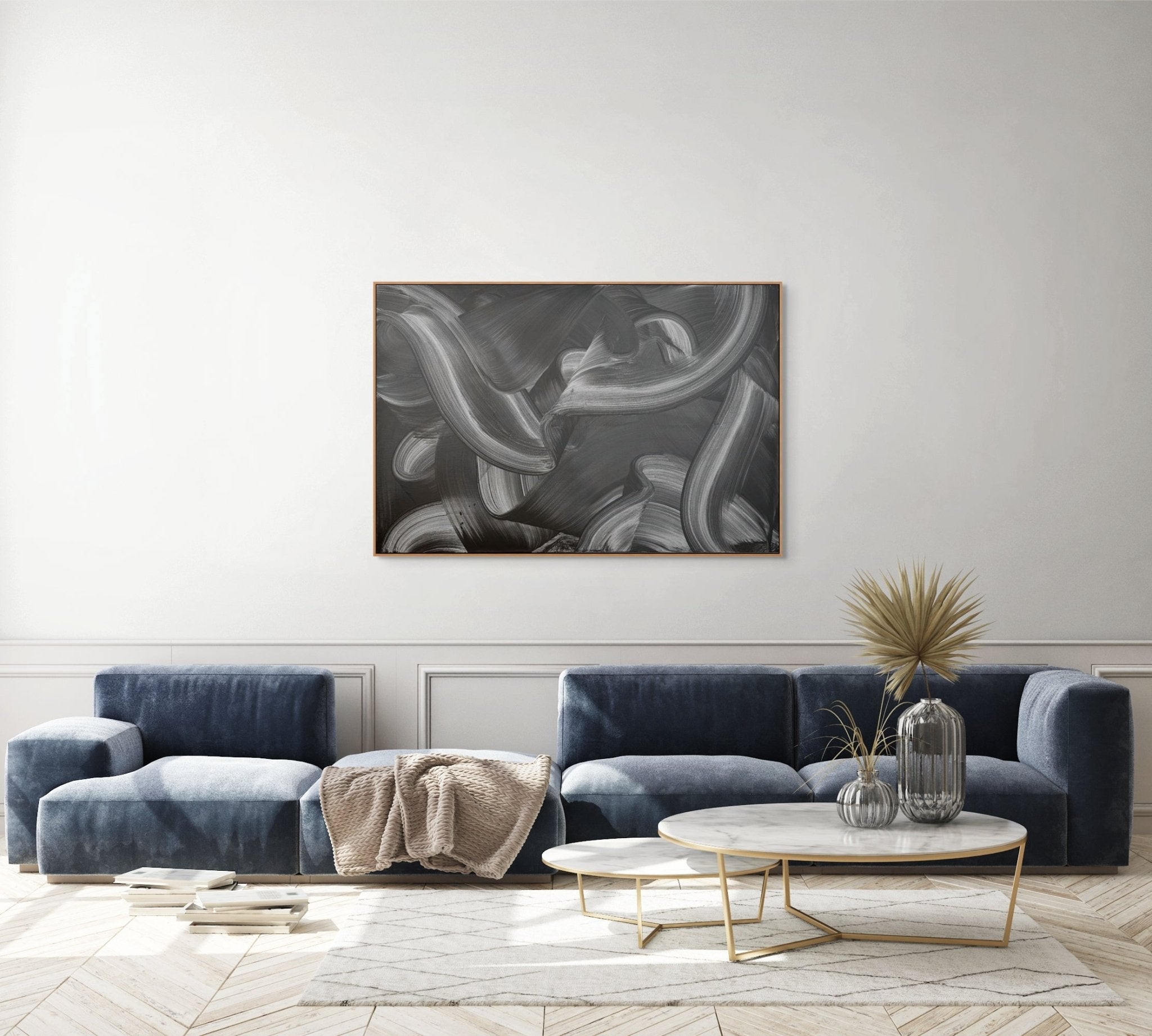 Monochrome flowing rhythm - Nikolaos Schizas - Abstract Painting - Ideelart
