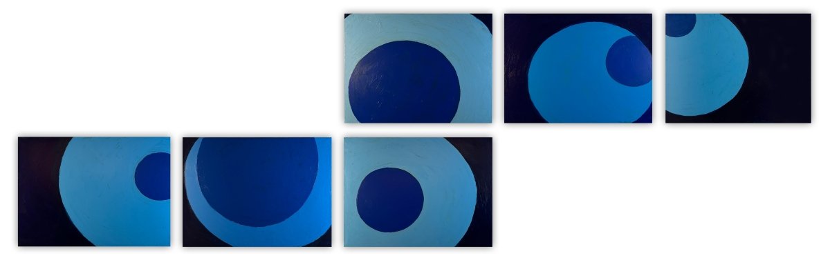 Over, Under and Through (in 100 chapters), set of six -#s l-r: 3,5,4,6,8,19 - by Macyn Bolt - Abstract Painting - Ideelart