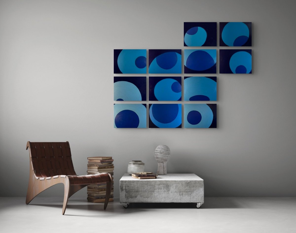 Over, Under and Through (in 100 chapters), set of twelve panels, #s l-r, bottom to top: 6,5,4,9,8,7,12,13,14,15,22,21) - by Macyn Bolt - Abstract Painting - Ideelart