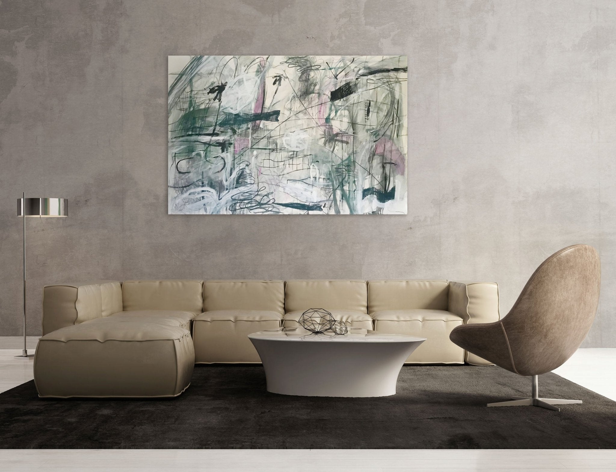 Our Shared Affection for Hummingbirds and Palmtrees - Macha Poynder - Abstract Painting - Ideelart