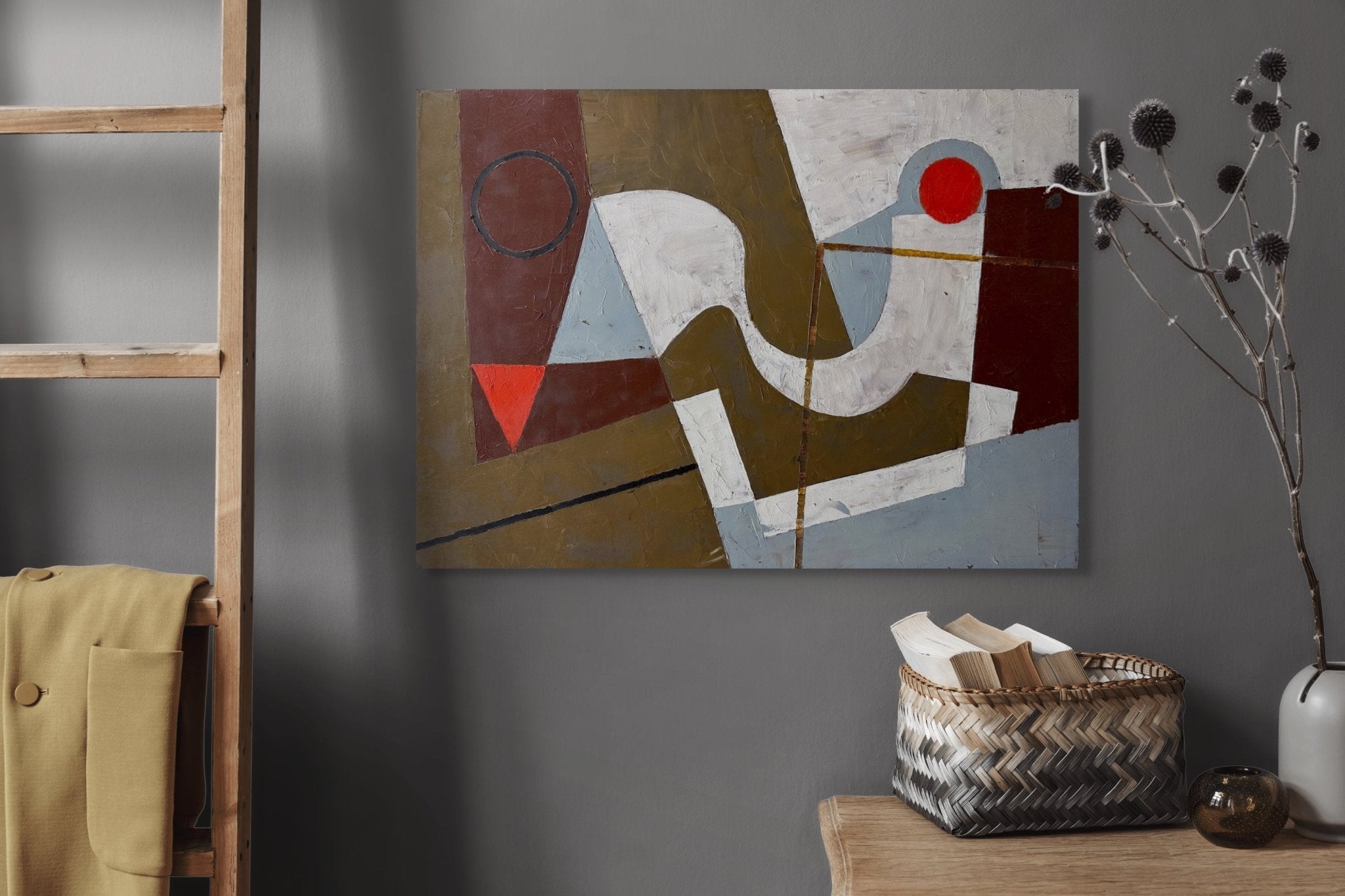 Construct (Red Disc and Triangle) - Jeremy Annear - Abstract Painting - Ideelart