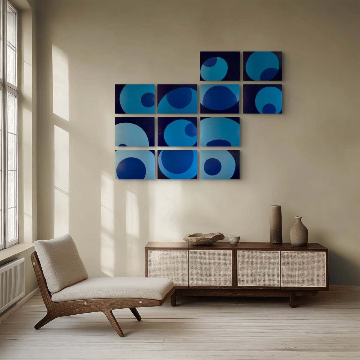 Over, Under and Through (in 100 chapters), set of twelve panels, #s l-r, bottom to top: 6,5,4,9,8,7,12,13,14,15,22,21) - by Macyn Bolt - Abstract Painting - Ideelart
