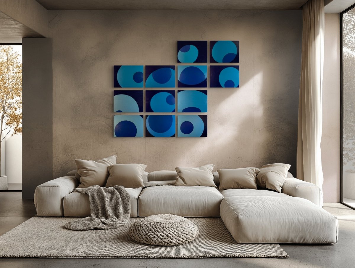 Over, Under and Through (in 100 chapters), set of twelve panels, #s l-r, bottom to top: 6,5,4,9,8,7,12,13,14,15,22,21) - by Macyn Bolt - Abstract Painting - Ideelart